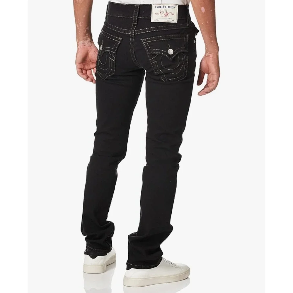 True Religion Ricky Relaxed Straight Black Contrast Stitch Jeans Mens 36